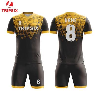 High Quality Plain Style Black Yellow Soccer Uniform