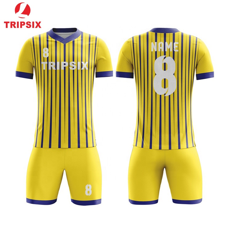 Custom Sublimated Yellow Blue Stripe Soccer Jersey