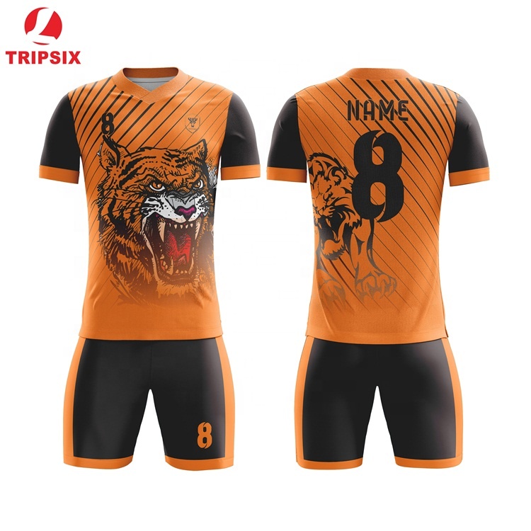 Custom High Quality Sublimation Reversible Black Orange Soccer Jersey