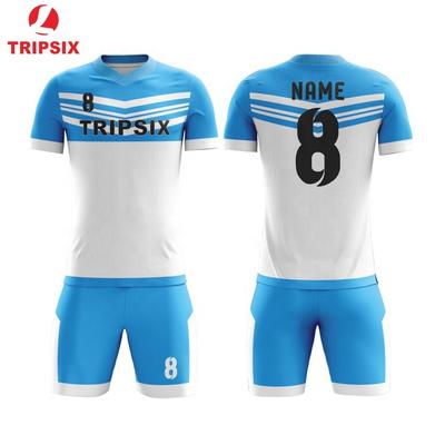 Wholesale Cheap Custom Blue And White Soccer Uniform