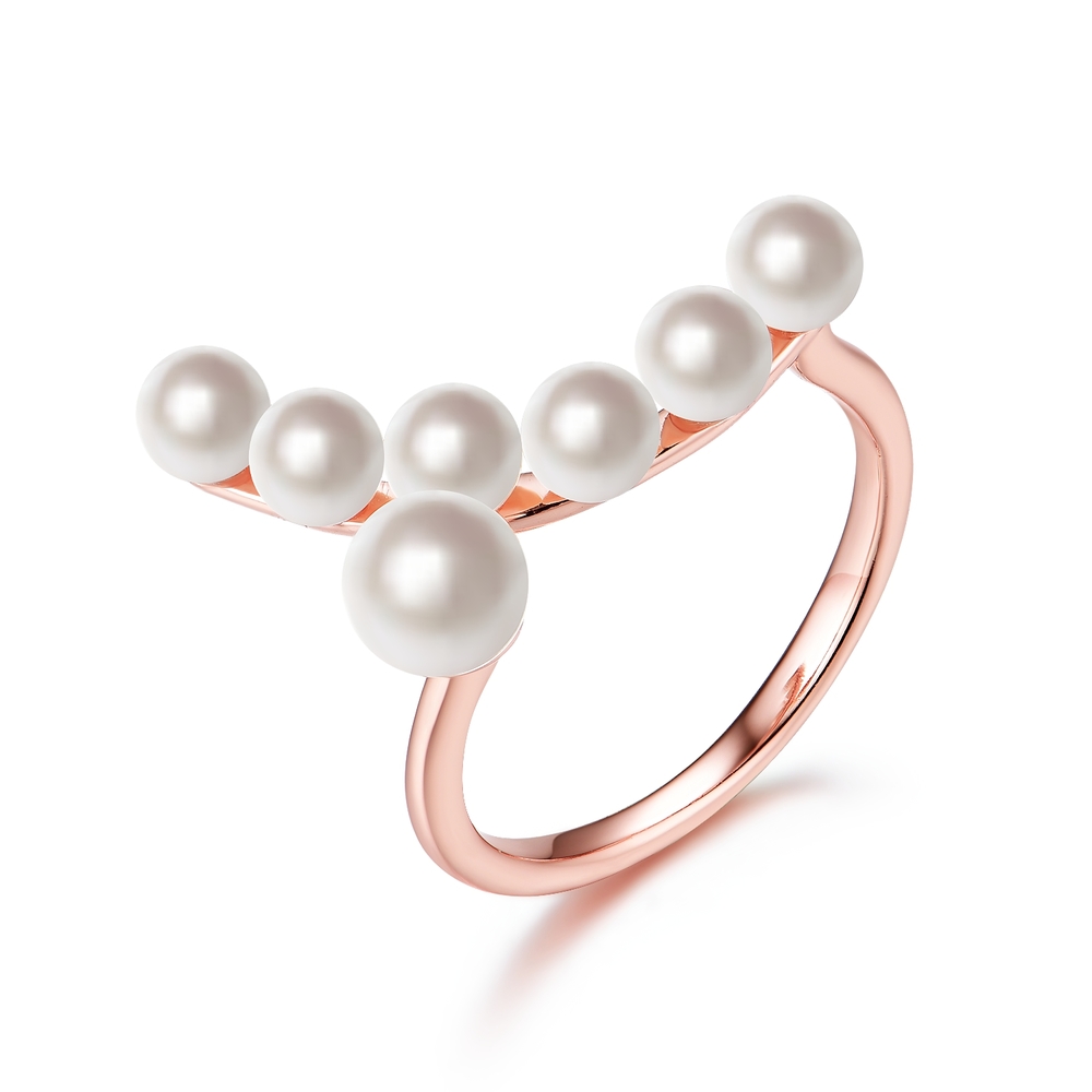 Wholesale jewellery 925 Sterling Silver Double Round Row Pearl Adjustable Open Ring With Joyas Chapadas En Oro
