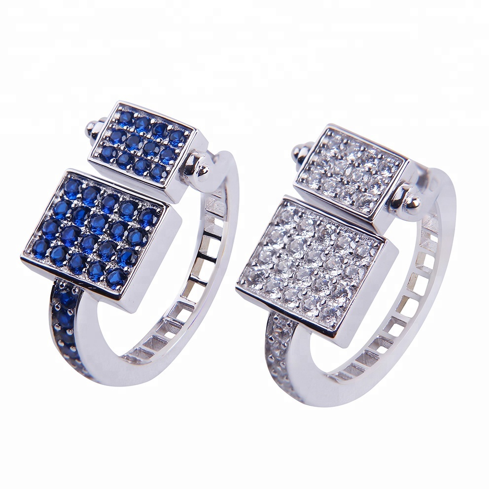 925 Sterling Silver 18K White Gold Plated Men'S Jewelry Two Color Adjustable Rotatable Ring With Joias Banhadas A Ouro