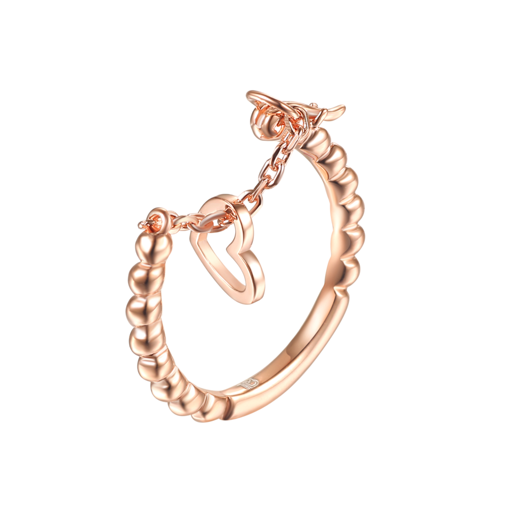 Joacii 925 Sterling Silver 18K Rose Gold Heart Short Chain Ling Ring With Bague