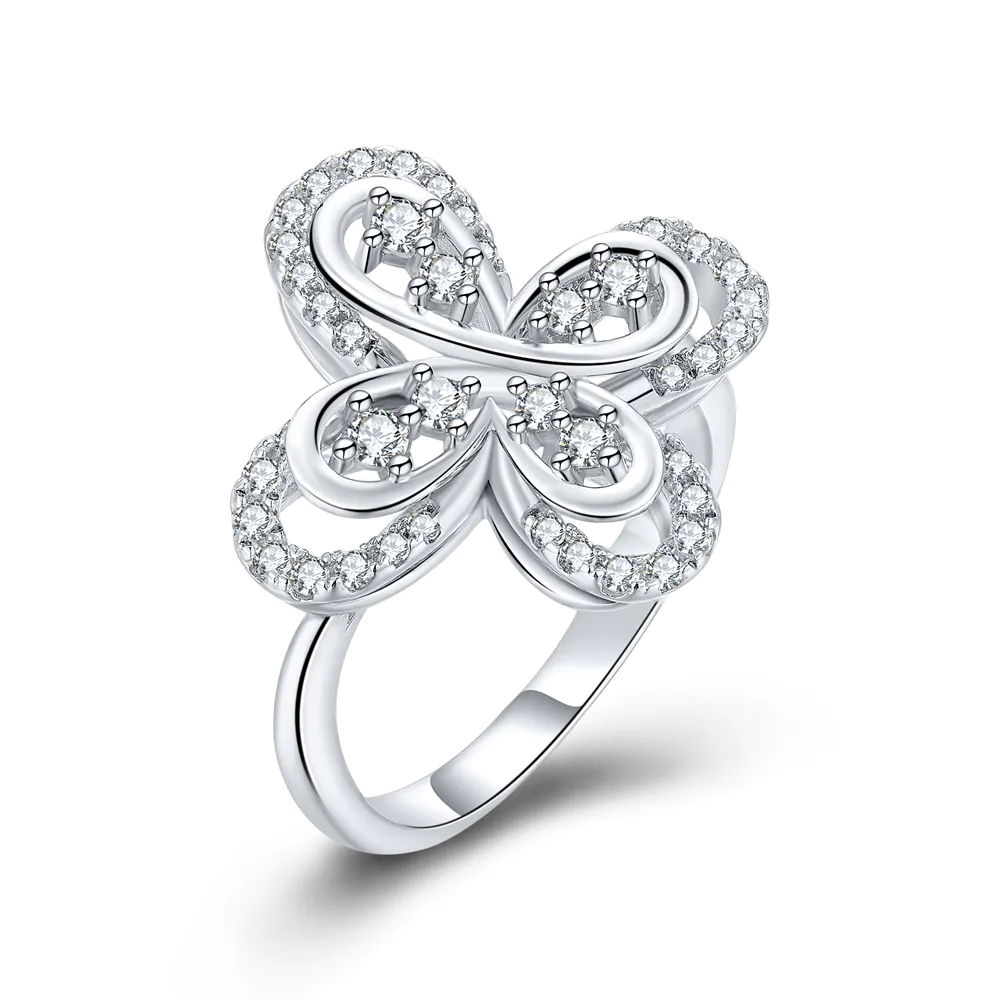 Fashion 925 Sterling Silver Gold Plated Diamond Butterfly Shaped Ring For Women With Squillare