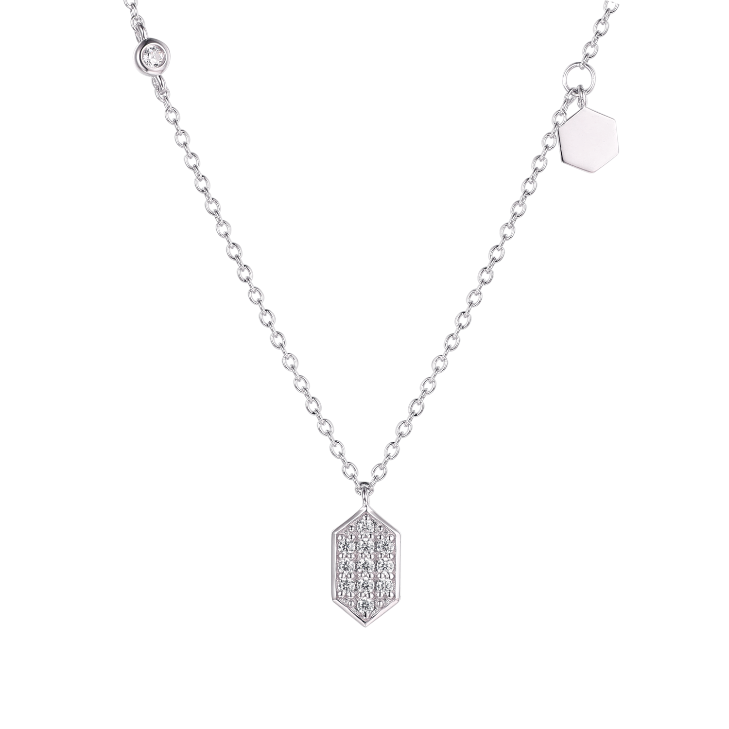 Joacii 925 Sterling Silver Initial Crystal Zircon Stones Polished Hexagonal Hexagon Pendant Necklace With Joias Banhadas A Ouro