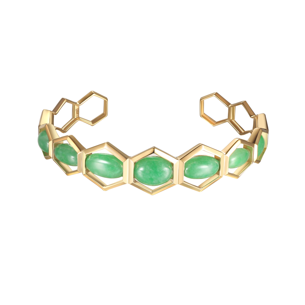 Joacii 925 Sterling Silver 18K Gold Small Jade Chain Natural Green Hexagon Stone Honeycomb Bracelets