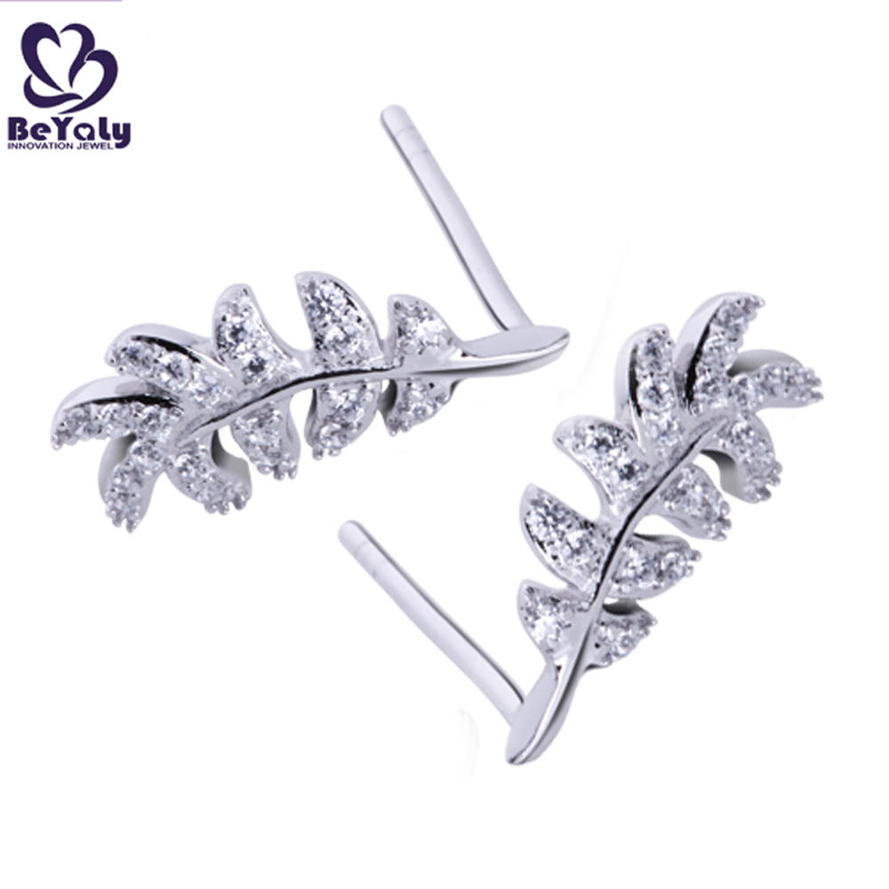 product-Leaf design cz 925 silver earrings jewelry wholesale-BEYALY-img-3
