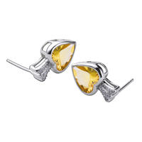 Yellow stone heart silver couple pair earrings