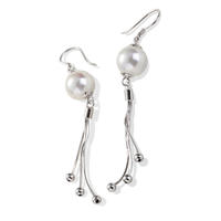 Long drop silver macrame pearl earing designs