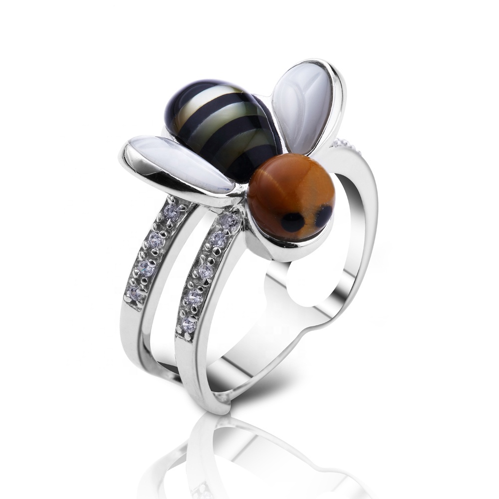 Adorable shell bee shape cz silver animal rings