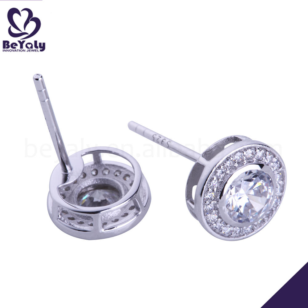product-BEYALY-Fashion cubic zircon plain sterling silver round earrings-img-2