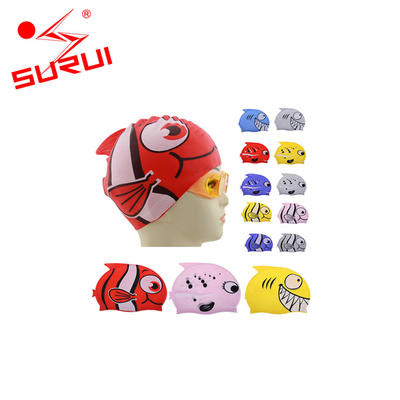 Cartoon Fish Silicone Custom Waterproof Kids Swim Caps