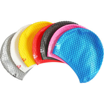 Comfortable Droplets Sports Long Hair Silicone Swim Cap for Men or Women