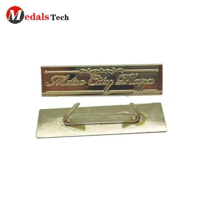 Gold plated metal custom cheap bag nameplate with u clip