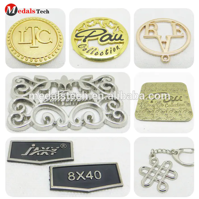 Wholesale custom fashion design brand engraved metal logo label tag for handbags