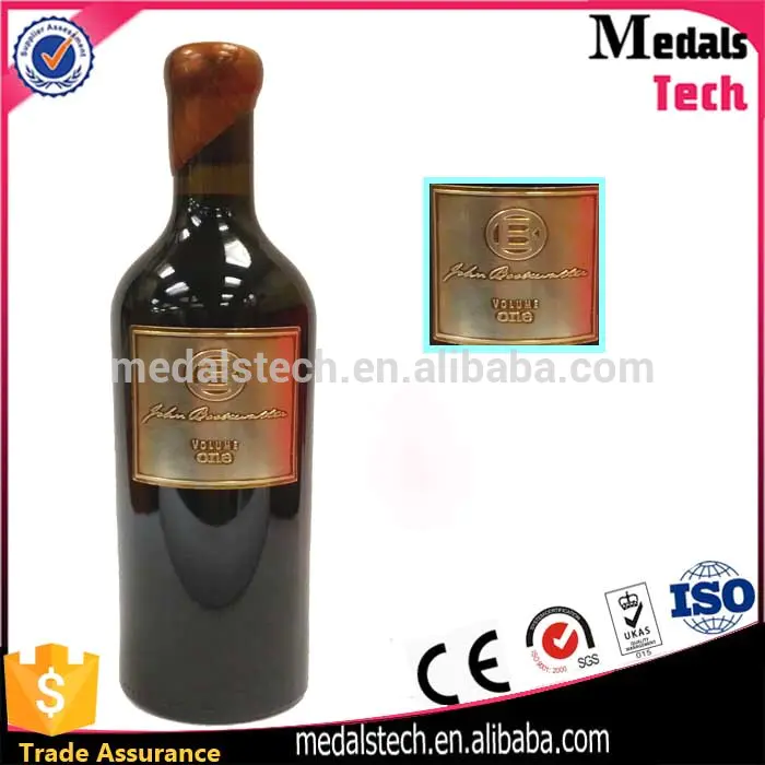 Top selling 3D embossed logo France wine bottle metal label with 3m sticker