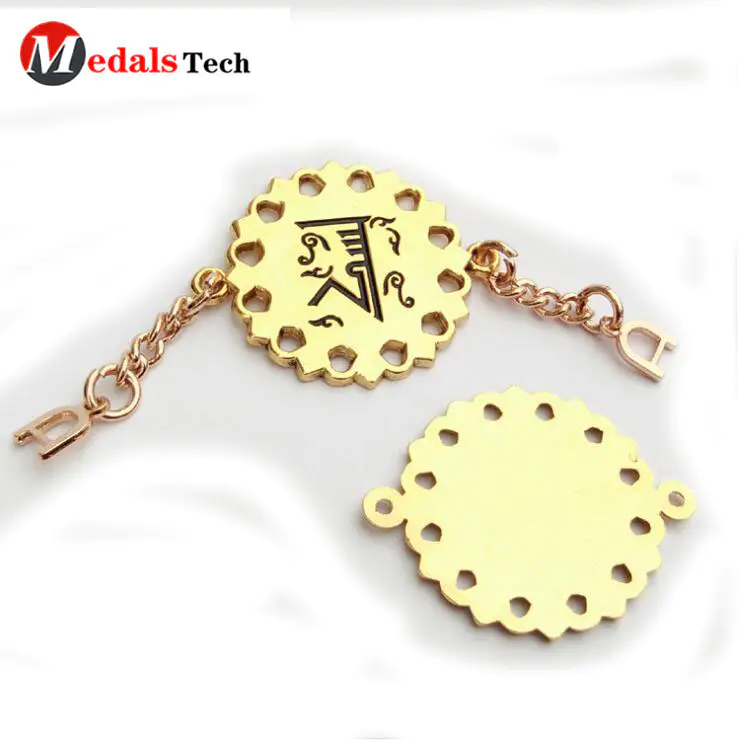 Supplier china custom metal brass necklace chain decoration clothing labelsforcoat/swimwear