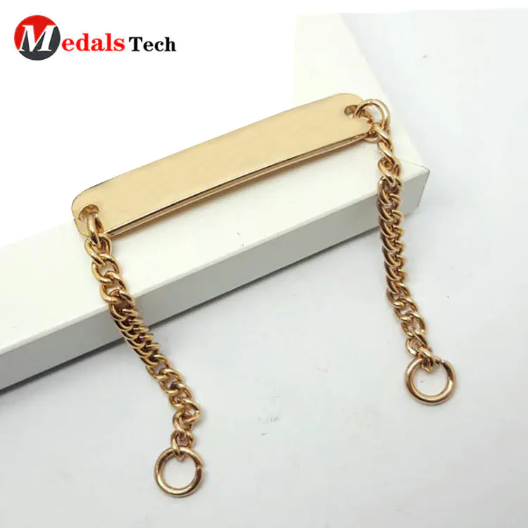 Supplier china custom metal brass necklace chain decoration clothing labelsforcoat/swimwear