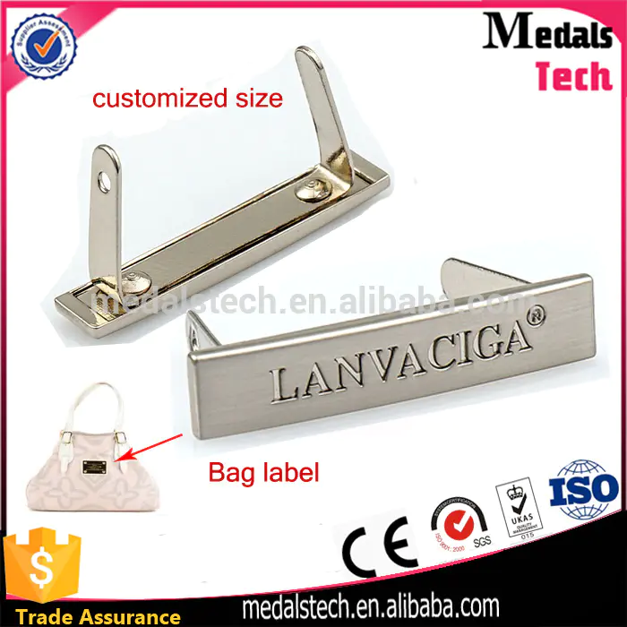 Zinc alloy 3D letter shape silver goldplated custom metal logo plate for handbags
