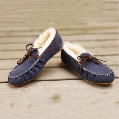HQS-WS016 Factory custom winter driving slippers wool sheep fur moccasins premium quality sheepskin moccasins for women