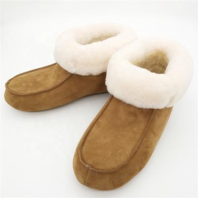 HQS-WS012 Luxury custom high quality winter thermal genuine double face sheepskin slippers with cow suede soles for girls