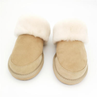 HQS-WS010 Factory custom backless leather slippers high quality winter two face sheepskin slippers for girls