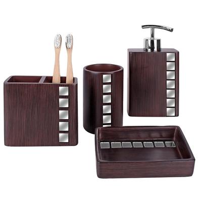 Wooden Design Toothbrush Holder Polyresin Bathroom Accessories Set