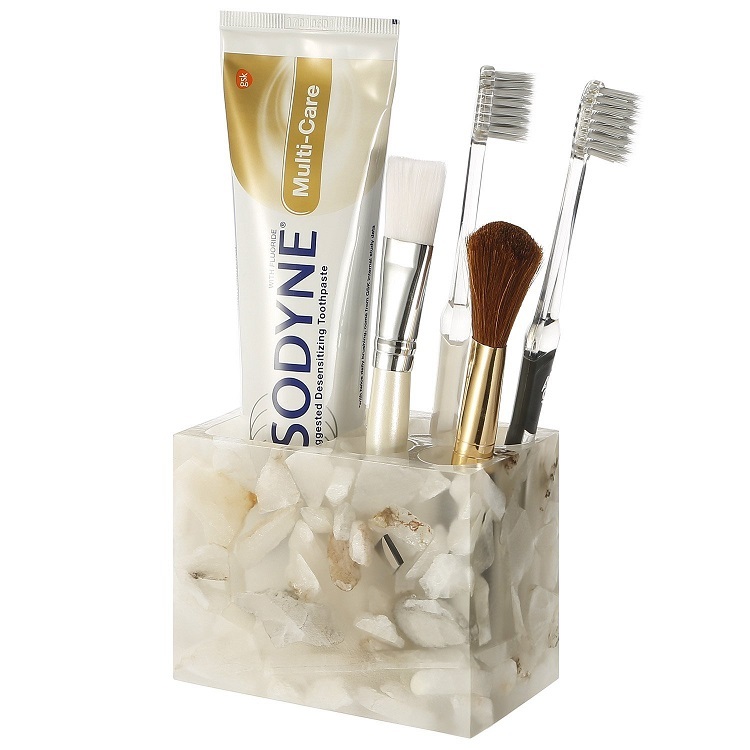 Unique Square Clear Resin Bathroom Decorative Toothbrush Holder