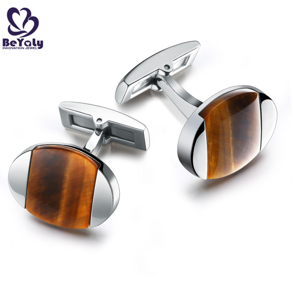product-BEYALY-Wholesale cheap stainless steel wooden shell oval cufflinks-img-2