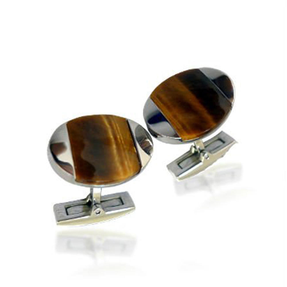 Wholesale cheap stainless steel wooden shell oval cufflinks