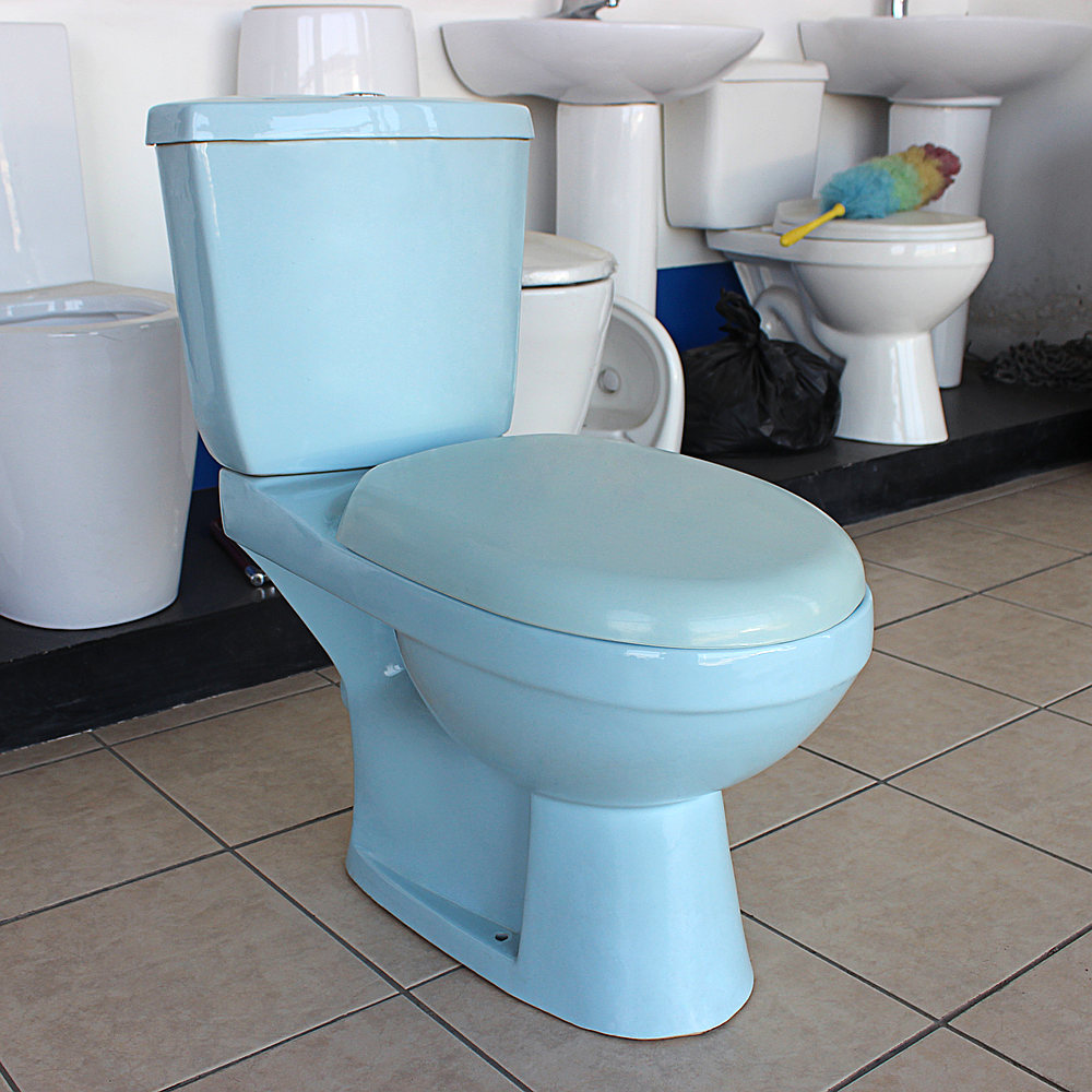 Ceramic two piece blue toilet bowl color