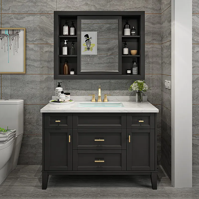 Simple American-style bathroom vanity Nordic solid wood bathroom washbasin cabinet combination light luxury bathroom cabinet