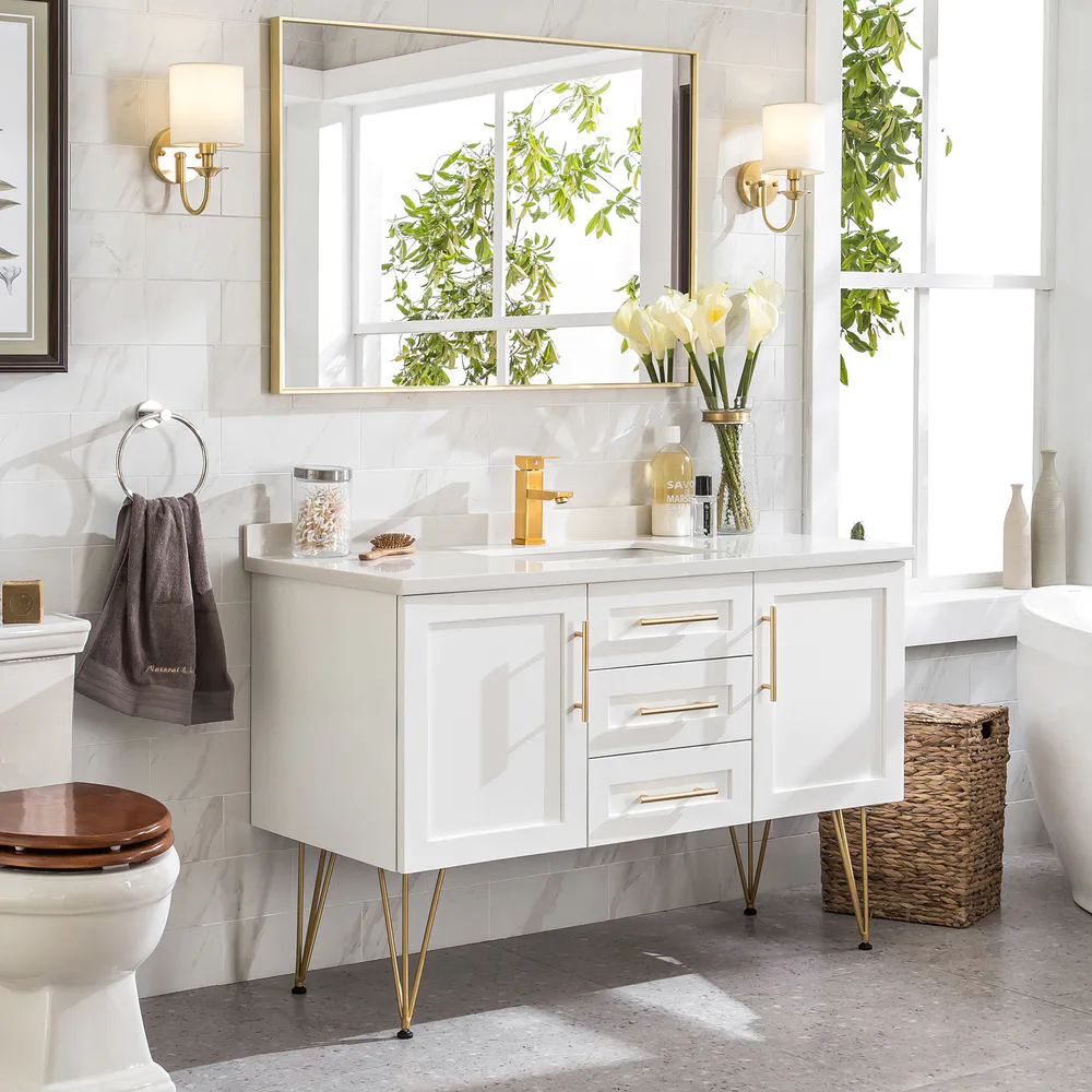 American bathroom vanity combination floor-standing light luxury simple solid wood modern washbasin cabinet bathroom