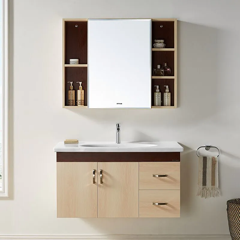 Modern style solid wood wall mount undermount bathroom Vanity