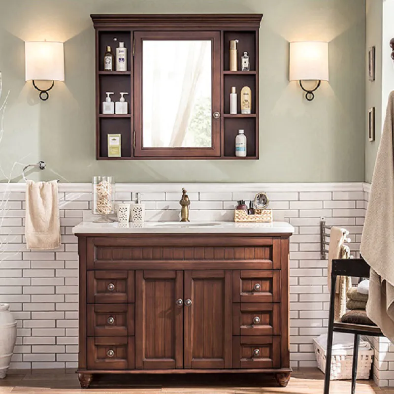American style solid wood Bathroom cabinet combination