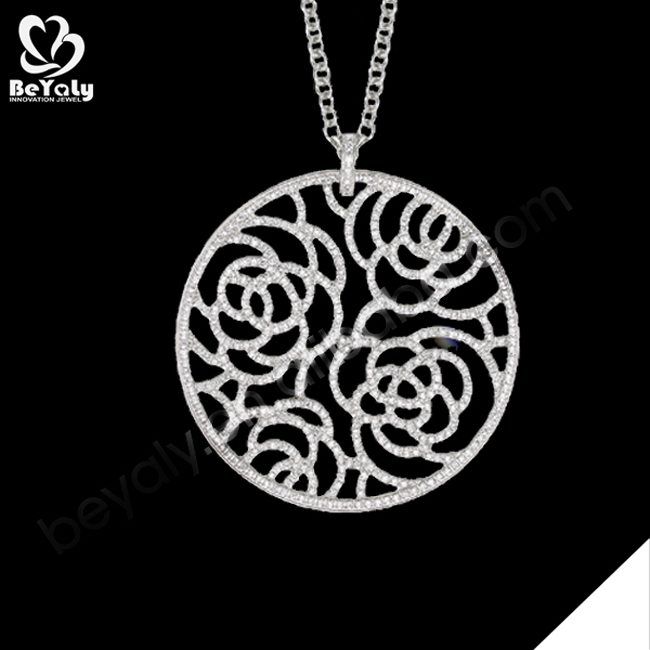 Round flower engraved meaning eternal love couples pendants necklace