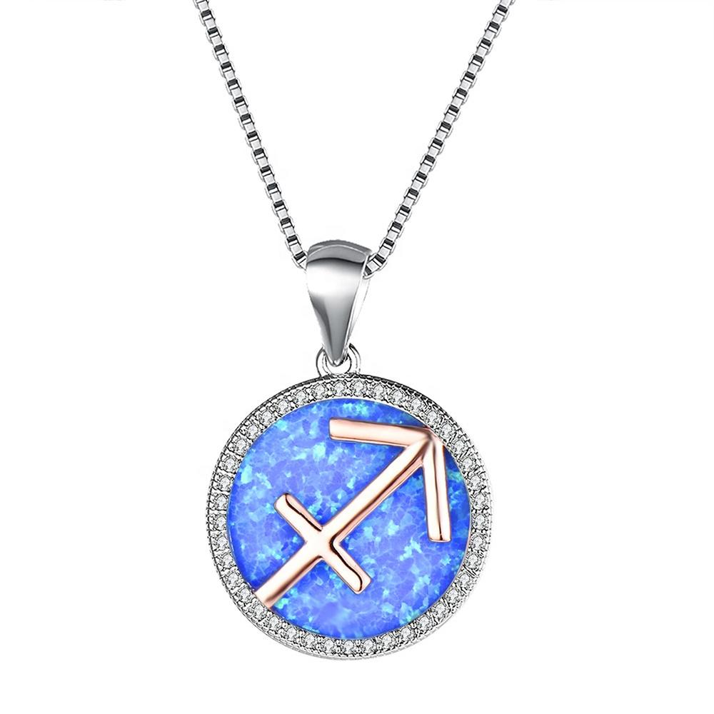 product-Micro Pave Cubic Zirconia Opal Silver Sagittarius Zodiac Sign Pendant-BEYALY-img-3