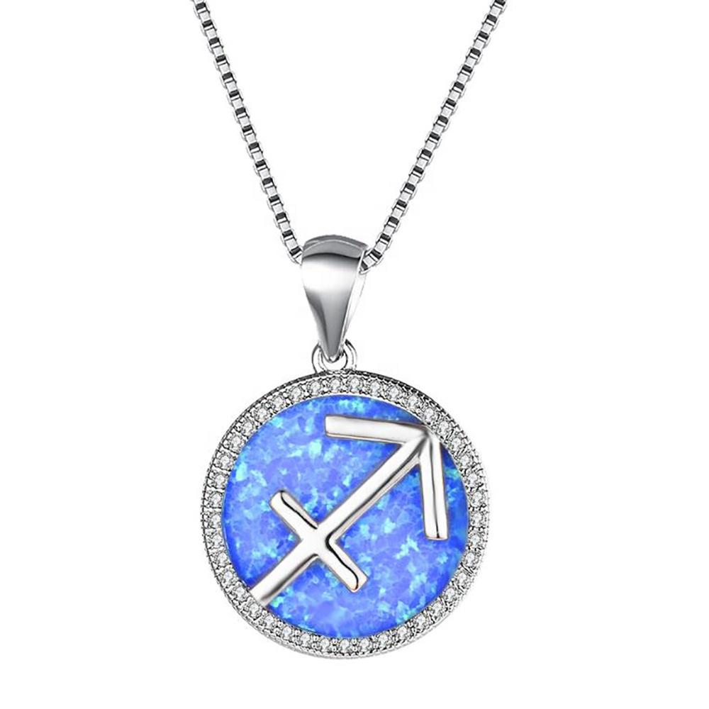 product-BEYALY-Micro Pave Cubic Zirconia Opal Silver Sagittarius Zodiac Sign Pendant-img-2