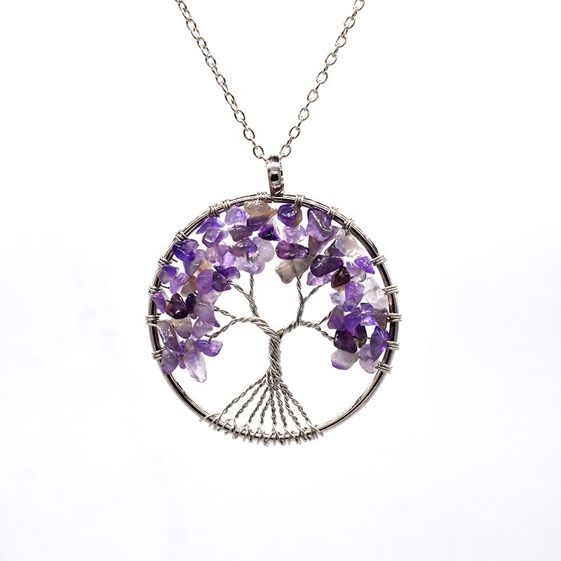 Amethyst Tree Of Life Necklace, Intertwine Handmade Stone Necklaces