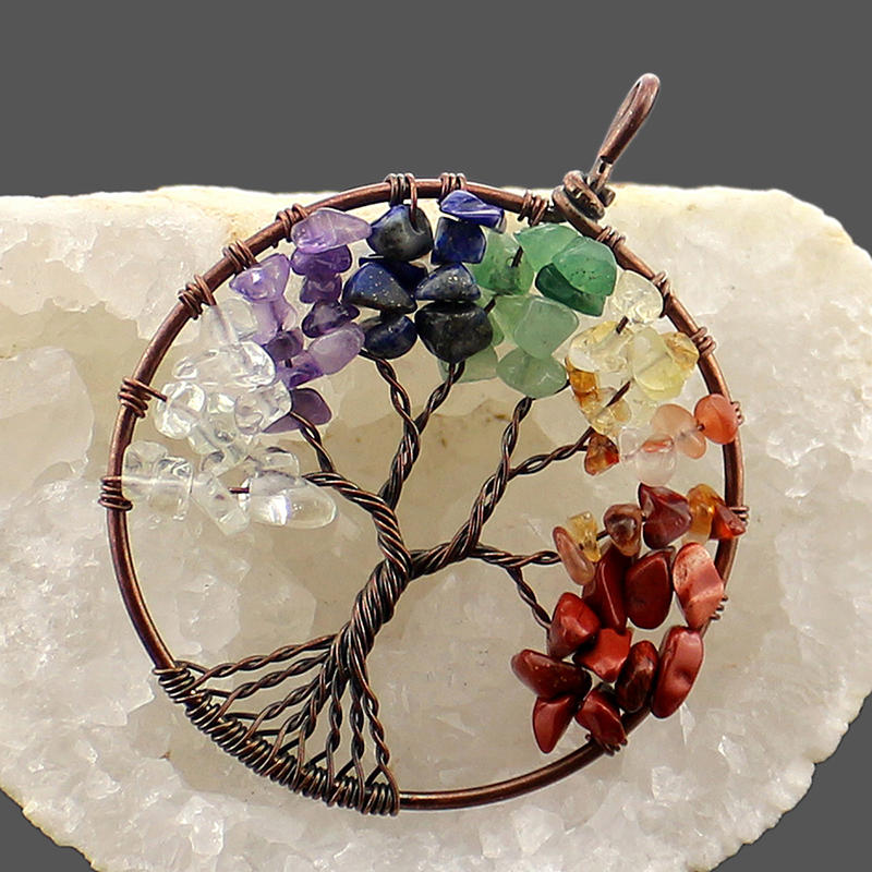 product-BEYALY-7 Color Chakra Charm Tree Of Life Natural Crystal Stone Pendant-img-2