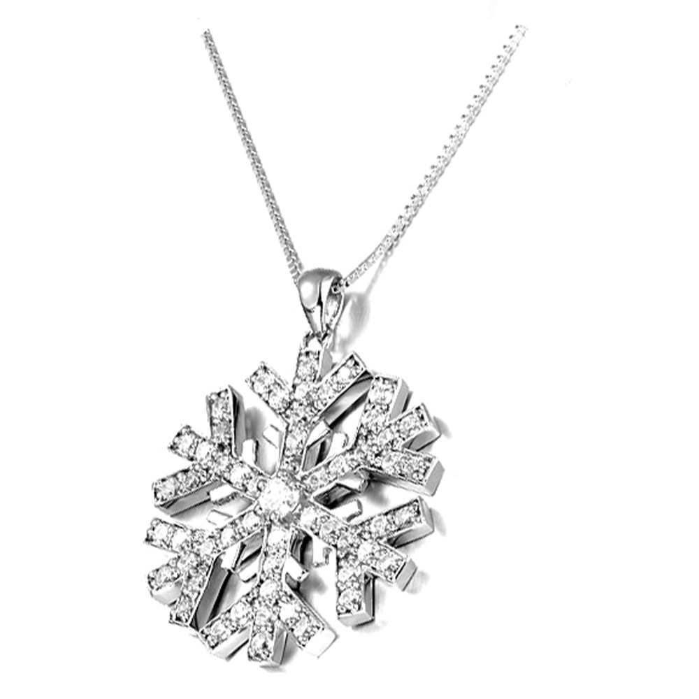 Delicate engraved snow shape jeweled cross necklace