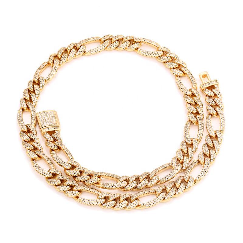 14K Gold Chain 10mm Full Pave NK3:1 Figaro Cuban Chain Hip Hop Popular Logo Necklace