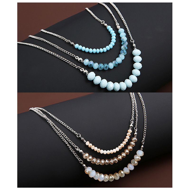 Women Love Beads Necklace, Three-Layer Glass Rice Beads Necklace