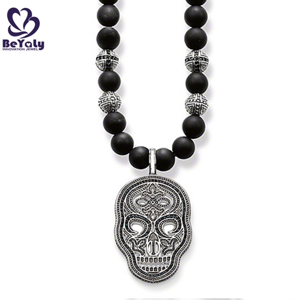 Wholesale custom beads chain brass skull pendant necklace
