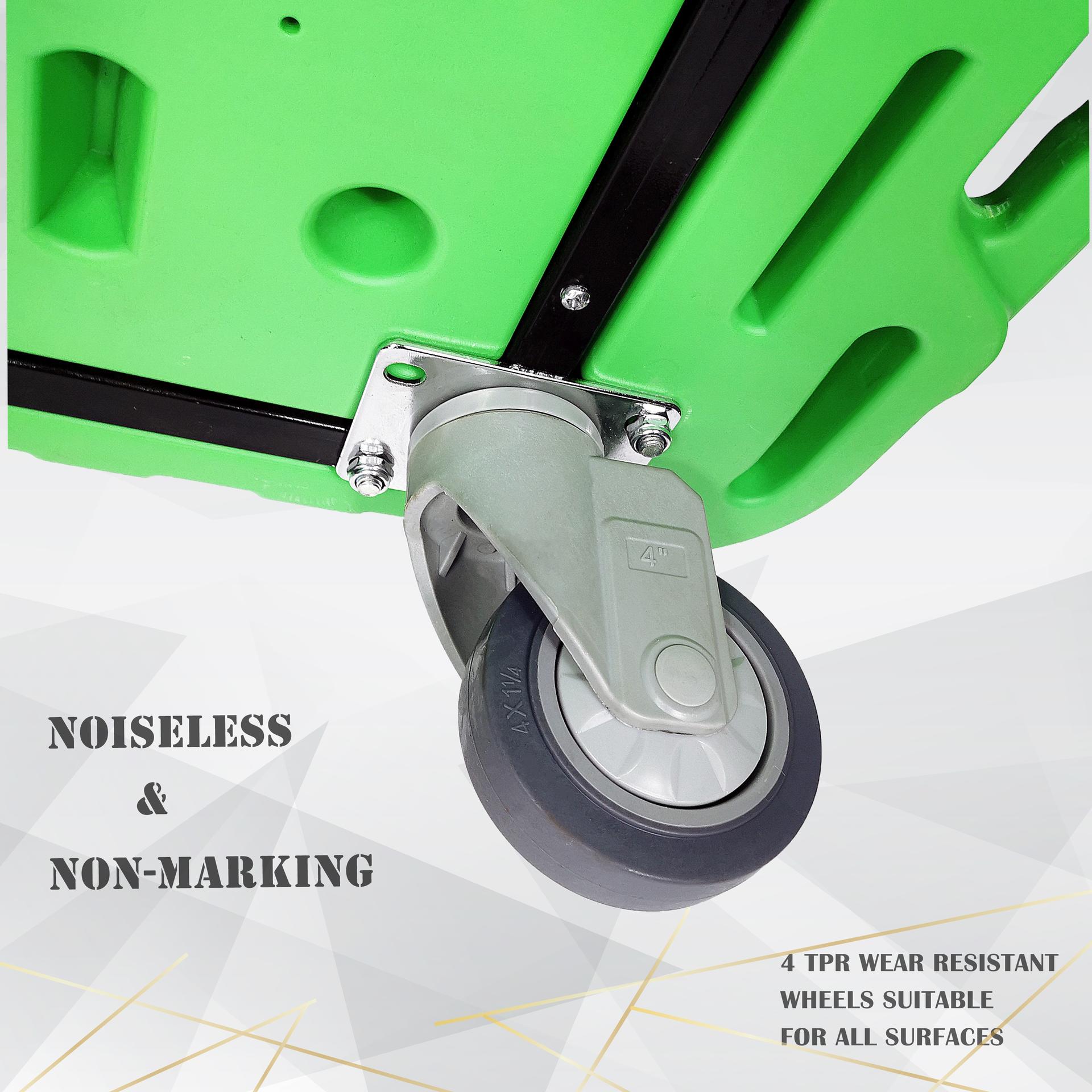 Durable Push Hand Trolley with 4 TPR Swivel Bearing Plastic Wheels660 Lbs Capacity Green Folding Platform Truck Flatbed Cart