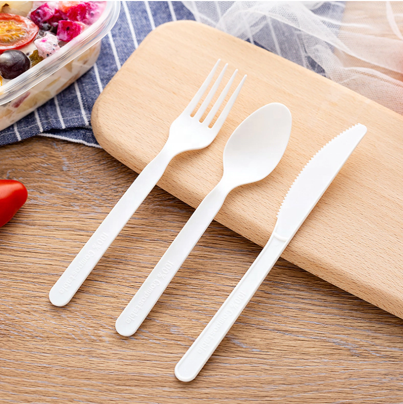 Biodegradable cutlery sets Wholesale CPLA spoon fork knife Compostable disposable cutlery set