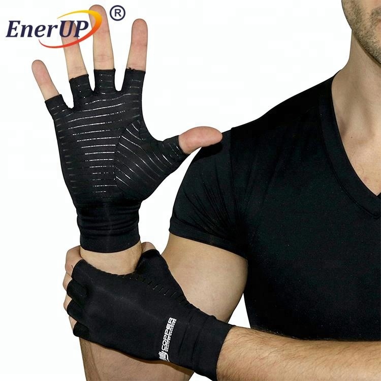 Private label copper fabric arthritis anti-slip Half-finger gloves