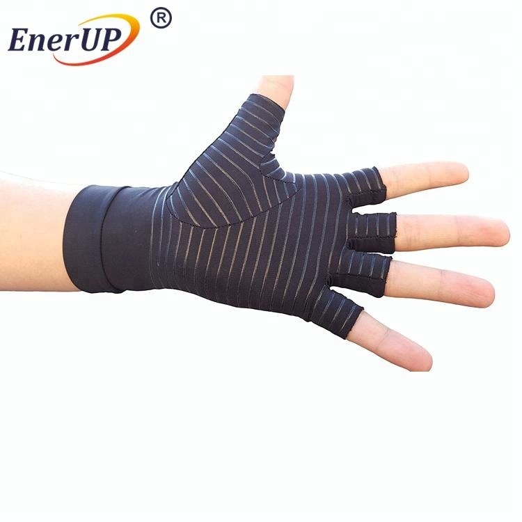 copper fiber infused compression fingerless gloves