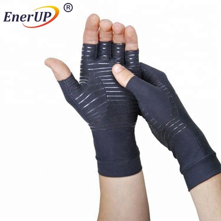 elastic copper fibers nylon fabric knitted compression gloves