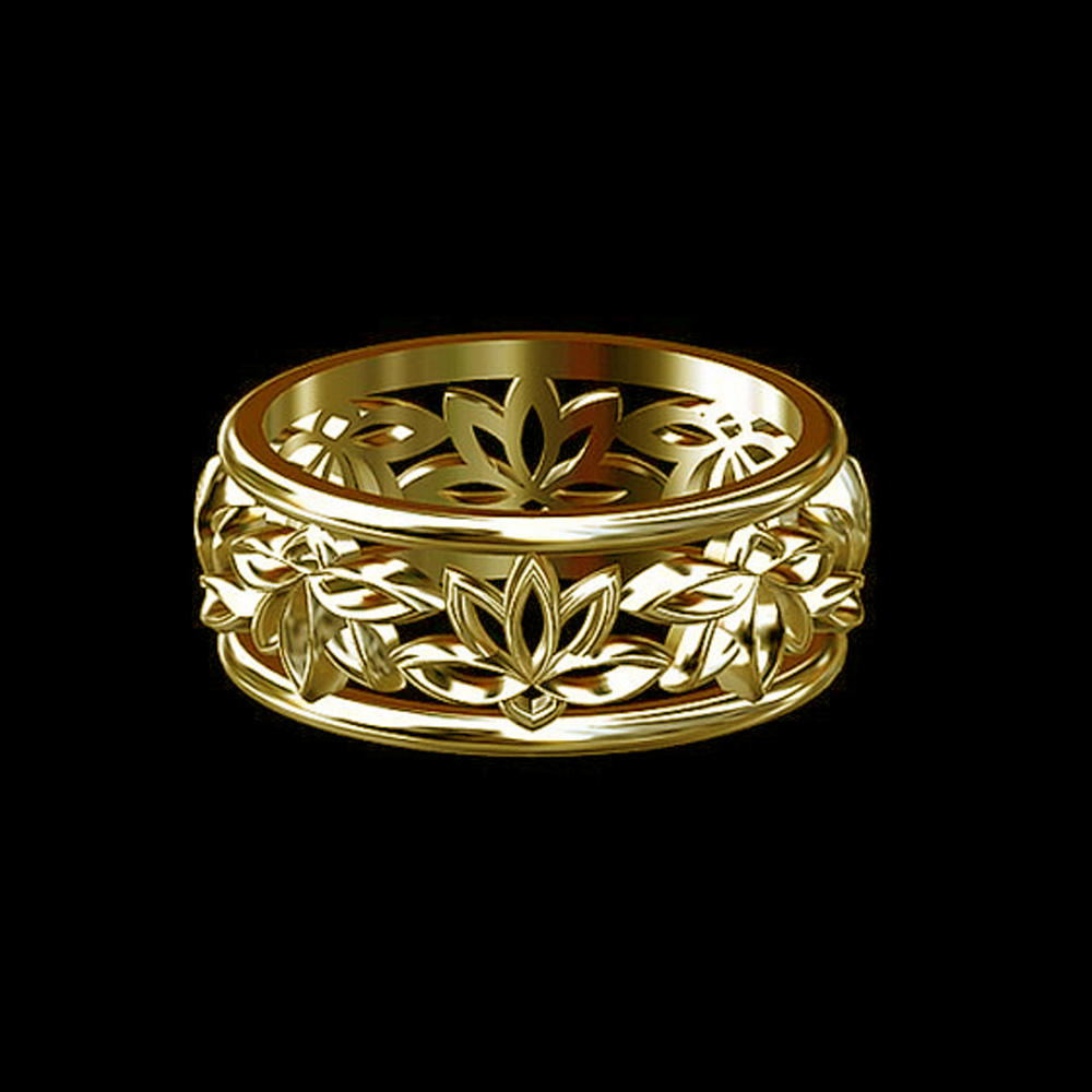 product-Solid Sacred Buddhist Symbol Lotus Flower Ring Gold-BEYALY-img-3